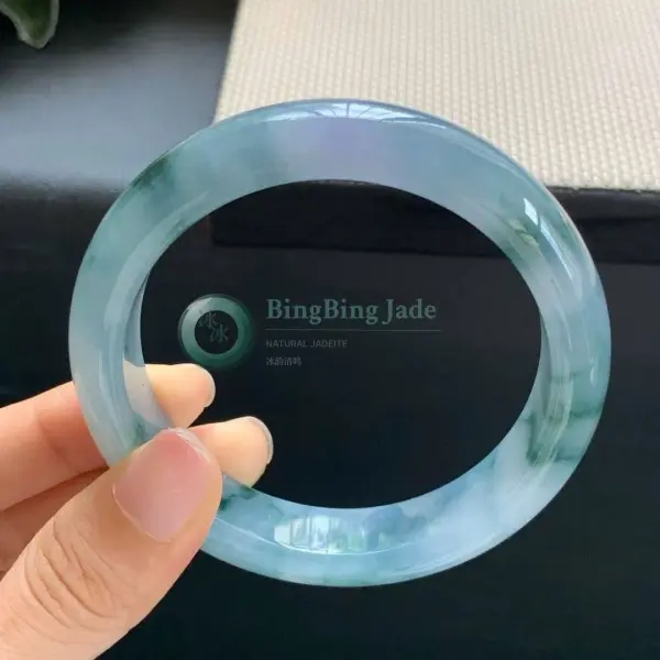 Blue-Lavender Jelly Bangle with Floating Emerald Wisps 54mm