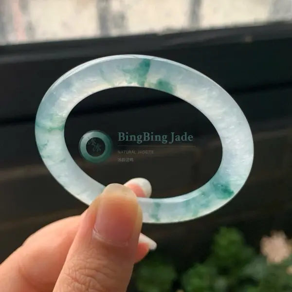 Icy Jelly Bangle with Floating Emerald Clouds 40mm