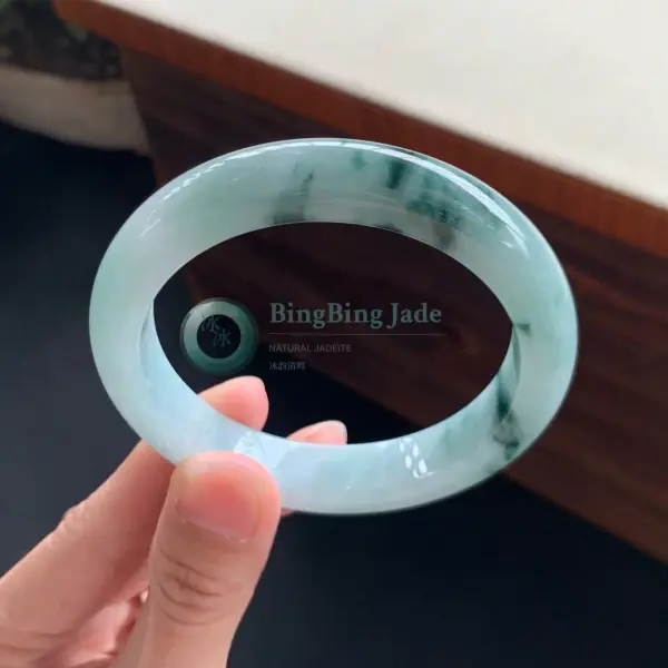 Pale Celadon with Floating Emerald Wisps Bangle 55mm