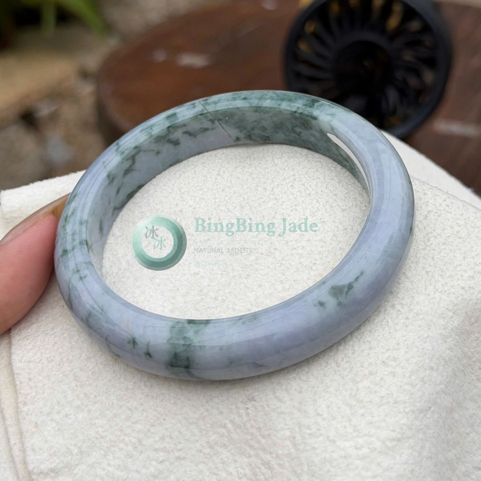 Lavender Grey Monet with Drifting Green Blooms — Bangle 60mm