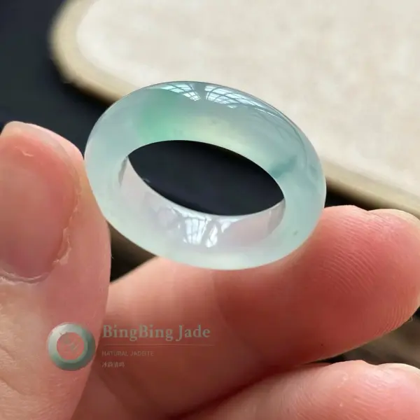 Icy Pale Mint with Spring Green Wisps — Jadeite Band Ring size 15.6mm