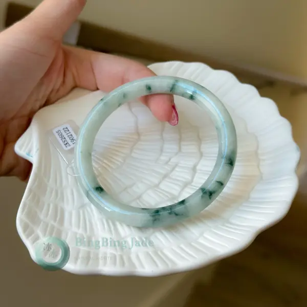 Moonlight Celadon with Floating Emerald Veins Bangle 60mm