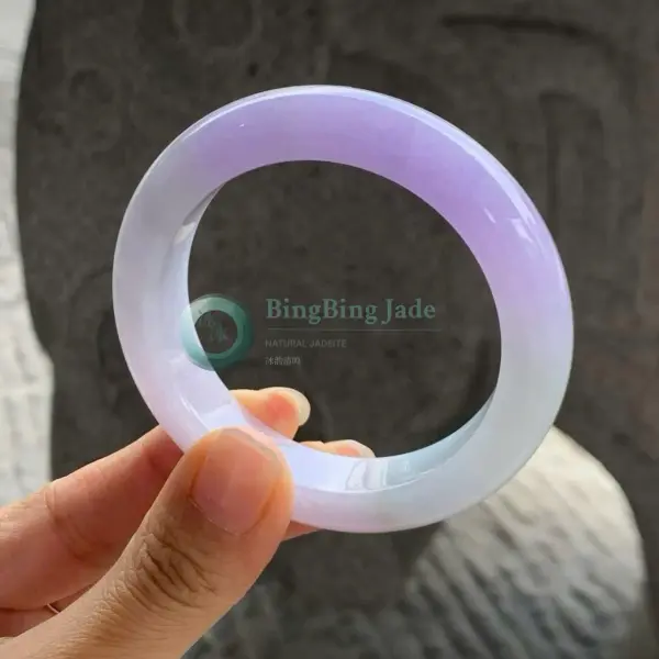 Lavender Mist Jadeite Bangle 52mm — Pink-Violet Drift on Glacial White