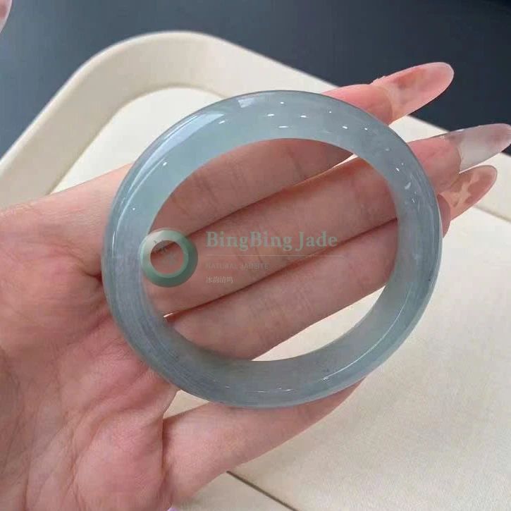 Icy Bluish-Grey Jelly Bangle 52mm — Soft Luminous Glow