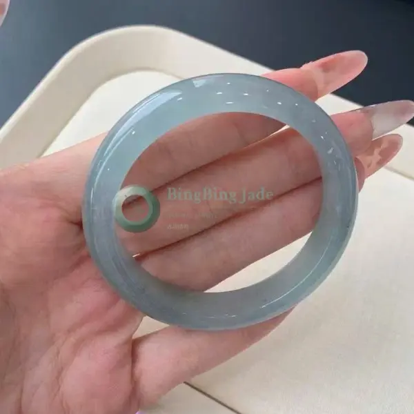 Icy Bluish-Grey Jelly Bangle 52mm — Soft Luminous Glow