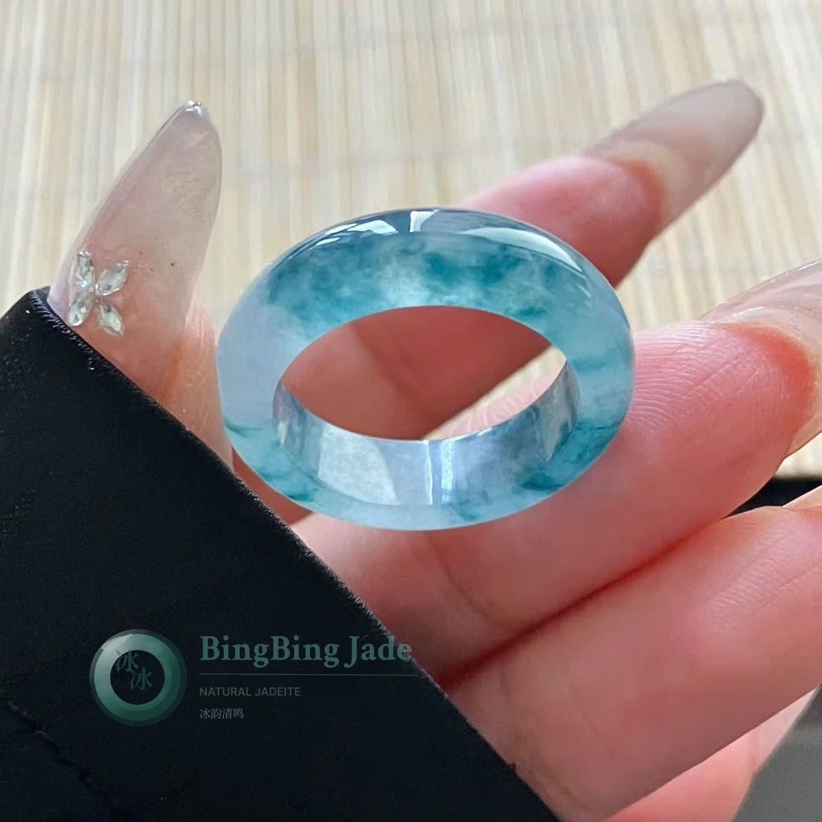Icy Blue Lagoon Jadeite Ring 16.8mm