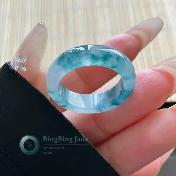 Icy Blue Lagoon Jadeite Ring 16.8mm