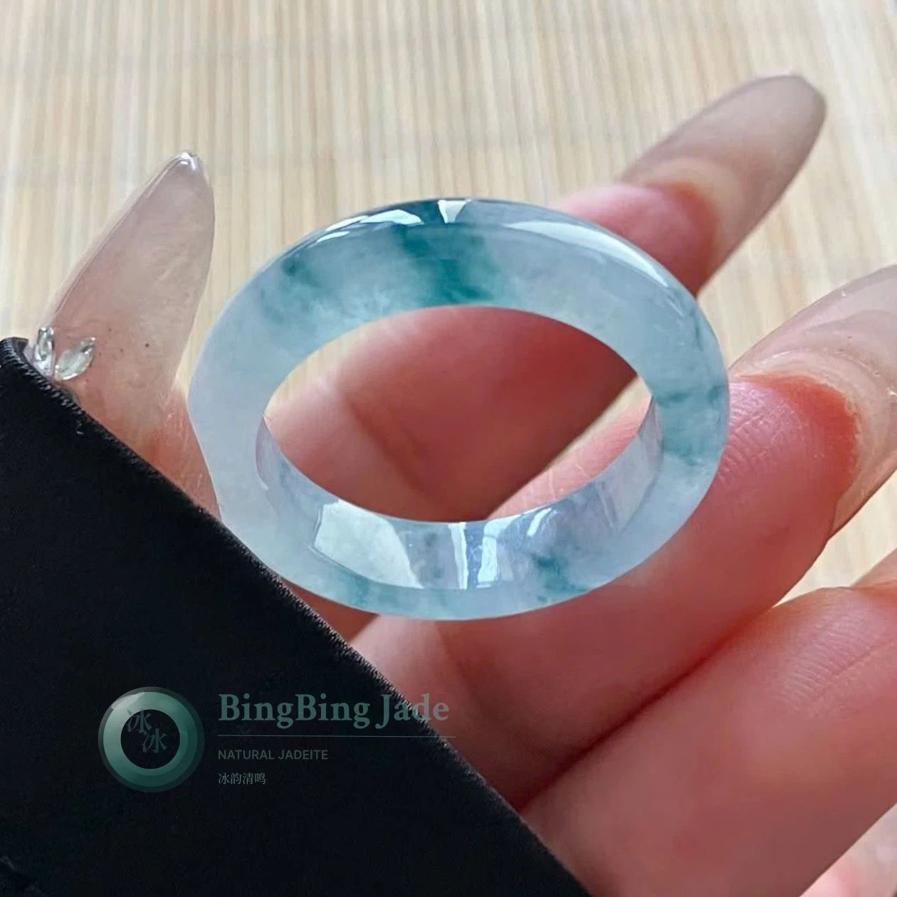 Blue-Green Floating Cloud Jadeite Ring 18mm
