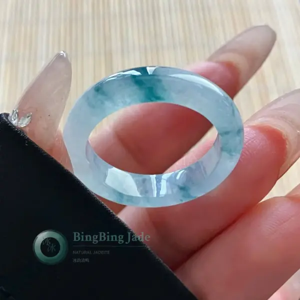 Blue-Green Floating Cloud Jadeite Ring 18mm