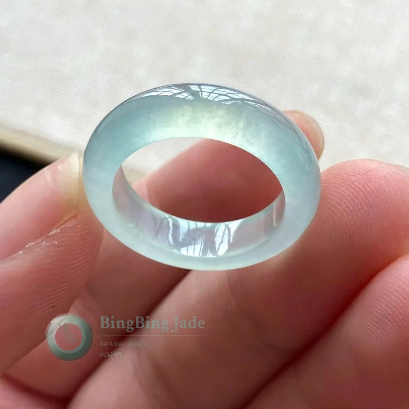 Glacial Jelly Icy Jadeite Band Ring 17.2mm