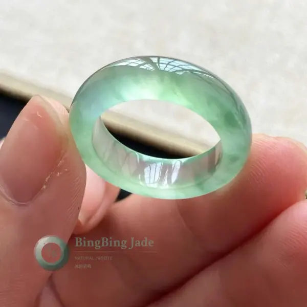 Icy Spring Green Floating Cloud Jadeite Ring 17mm