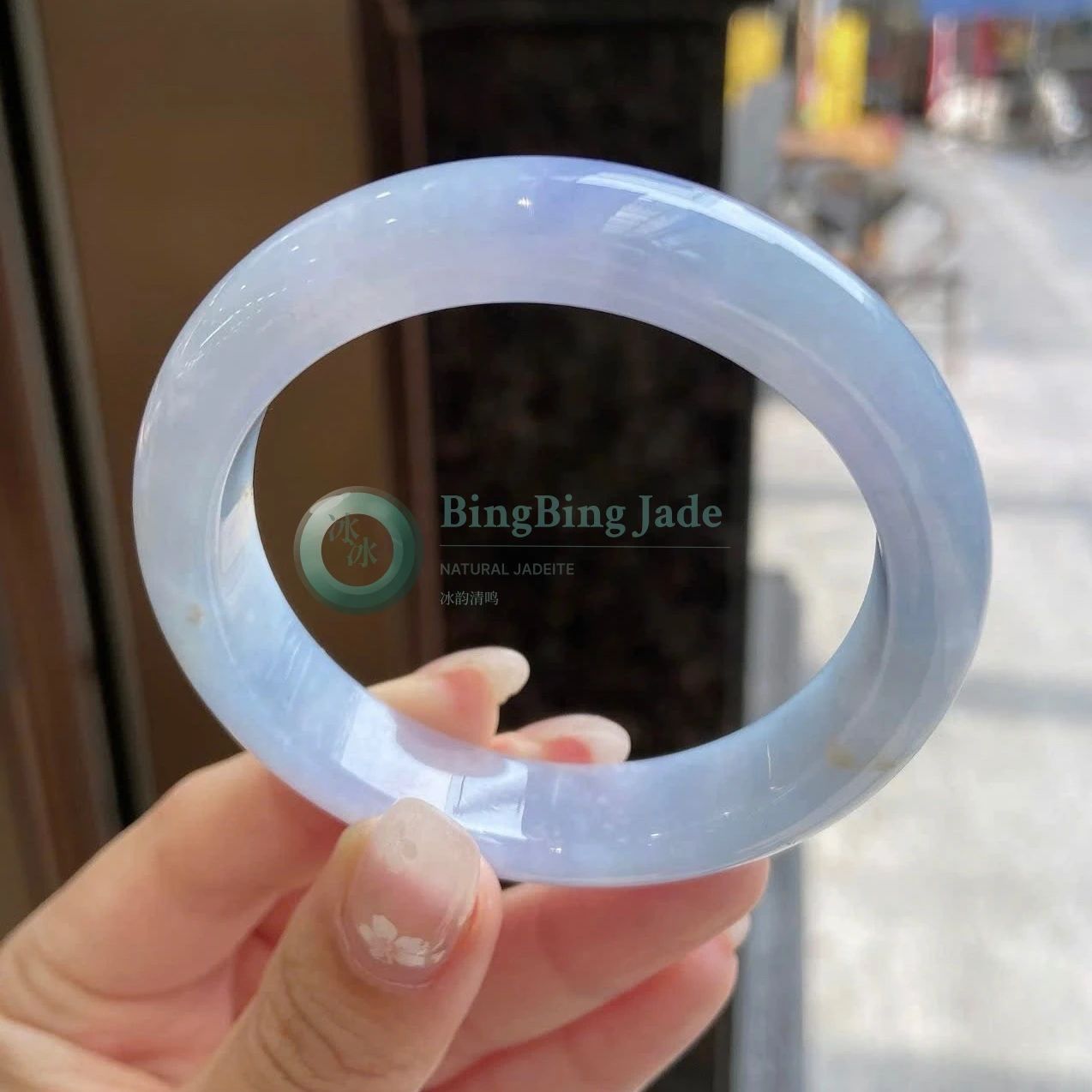 Lavender Mist Icy Glutinous Jadeite Bangle 52.8mm