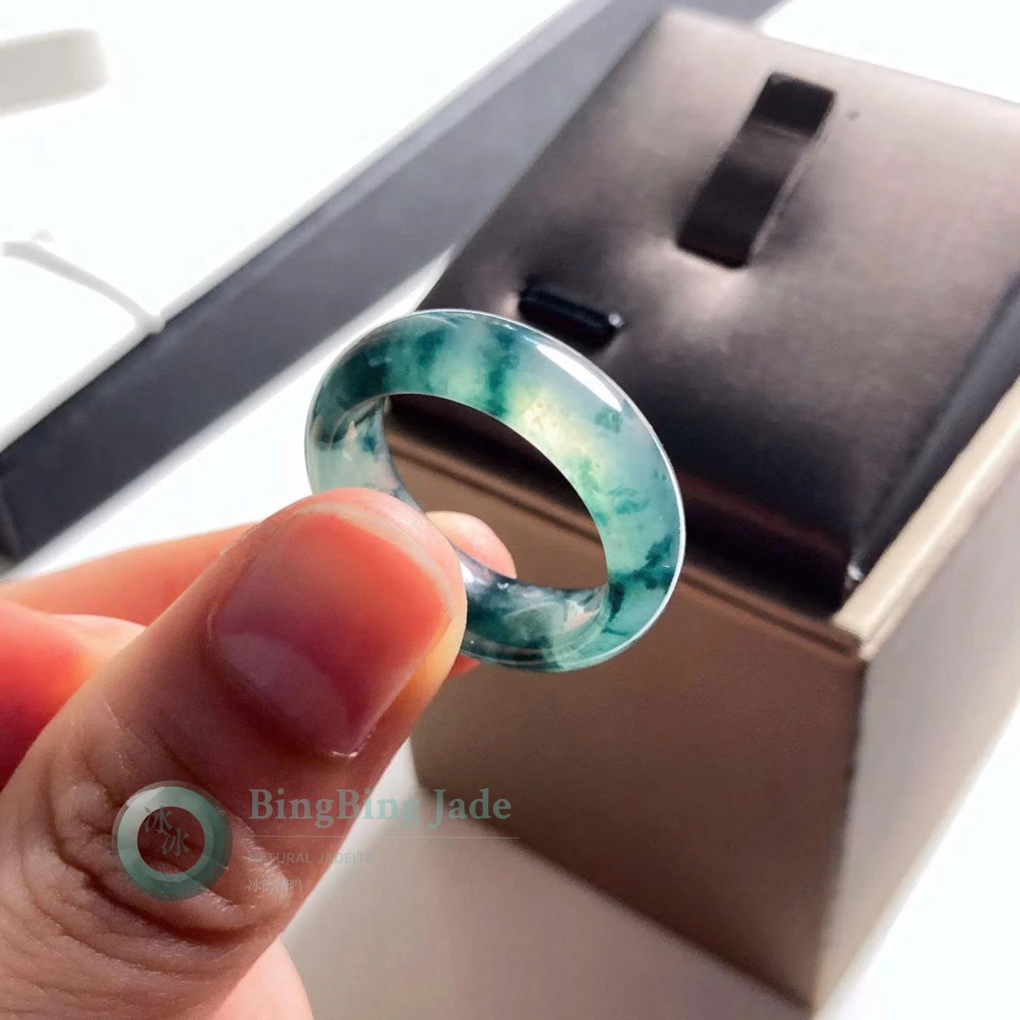 Floating Teal Bloom Jadeite Ring 17.2mm