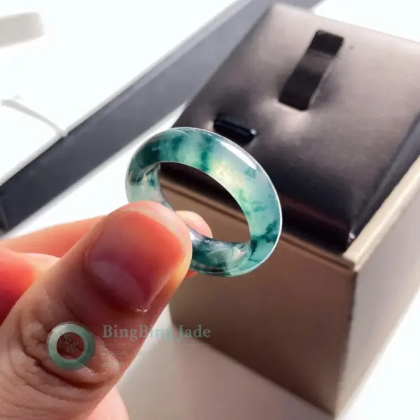 Floating Teal Bloom Jadeite Ring 17.2mm