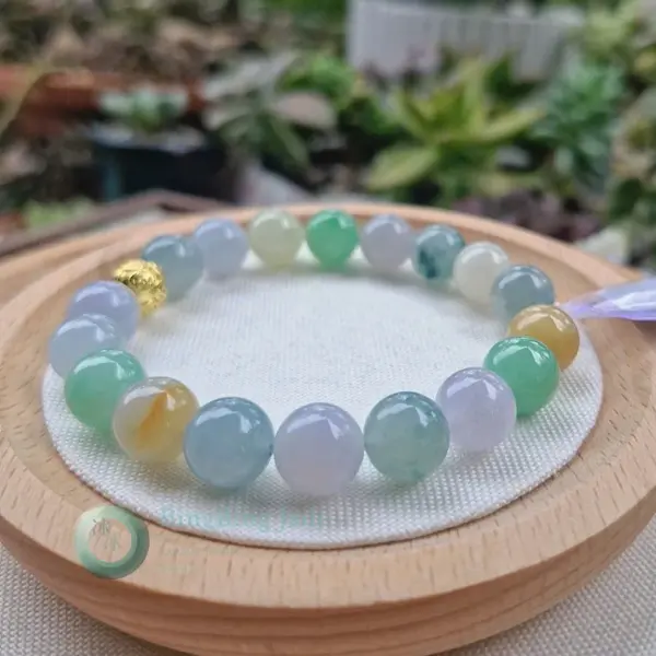 Pastel Rainbow Jelly Jadeite Bracelet 10mm — Near-Icy Multicolor