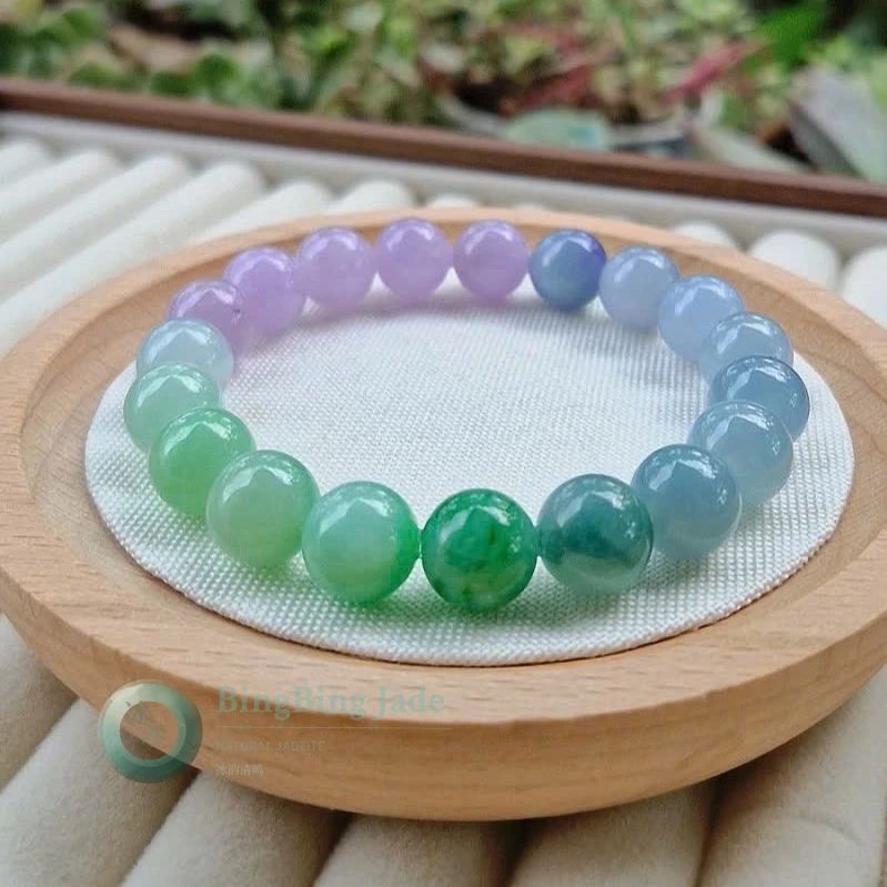 Ombré Meadow-to-Lavender Multi-Color Jadeite Bracelet 10mm