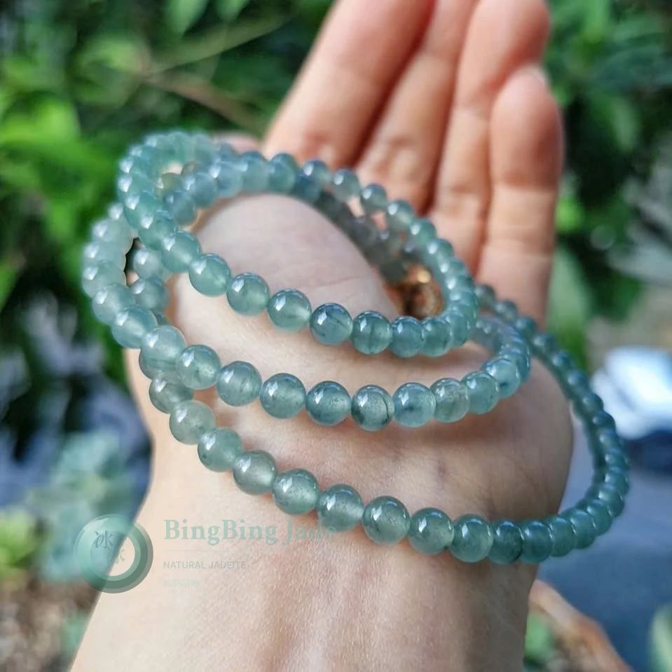 Icy Glacier Green Wraparound Jadeite Bead Bracelet 5.5mm