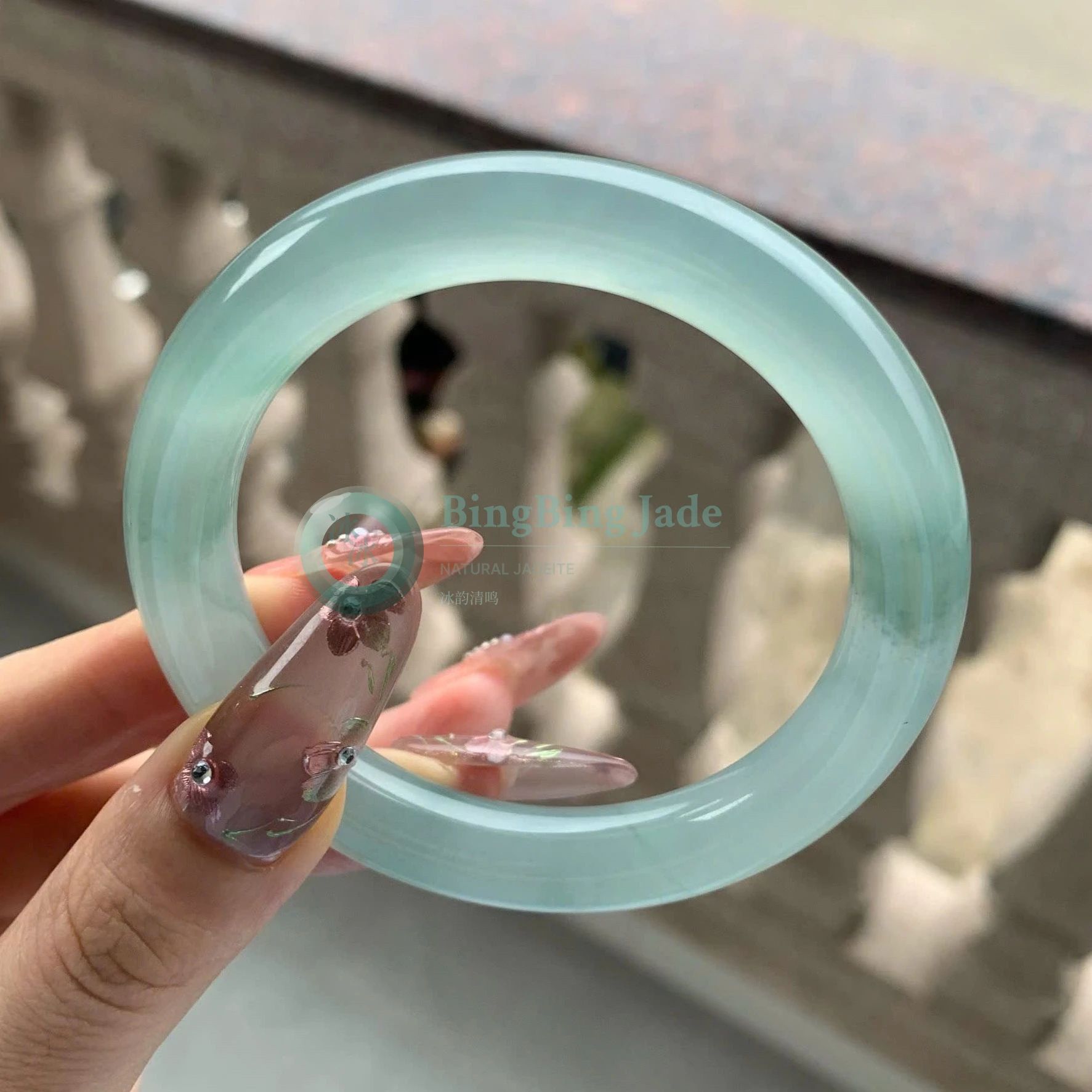 Icy Seafoam Jelly Bangle 53mm — Luminous Clarity