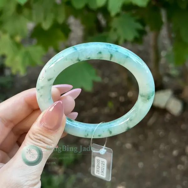 Milky Bloom with Floating Green Brushstrokes — Round Bangle 54.5mm
