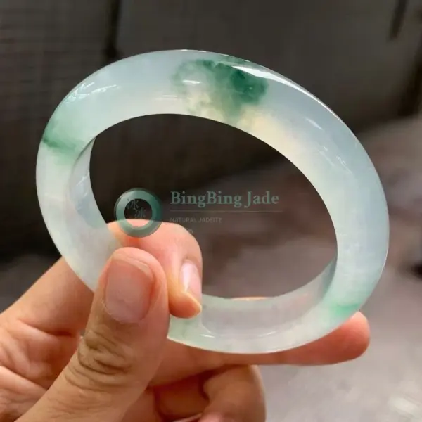 Icy Translucent Bangle with Floating Emerald Wisps 55.6mm