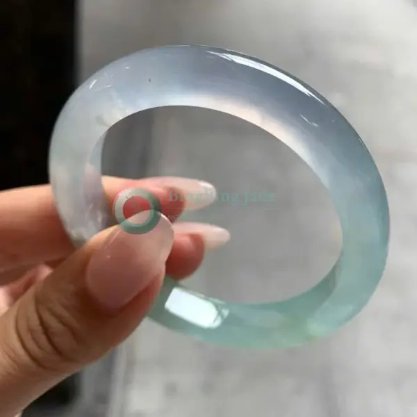 High Icy Aqua Jelly Bangle 54mm — Glacial Blue-Green with Soft Lavender Drift