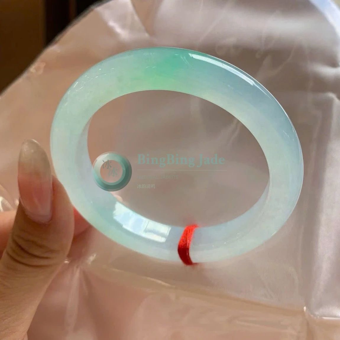 Icy Pale Mint with Floating Green Bloom Bangle 54.5mm