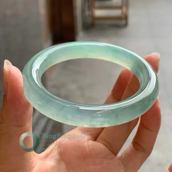 High Icy Seafoam Jelly Bangle 51mm — Floating Green with Warm Yellow Drift