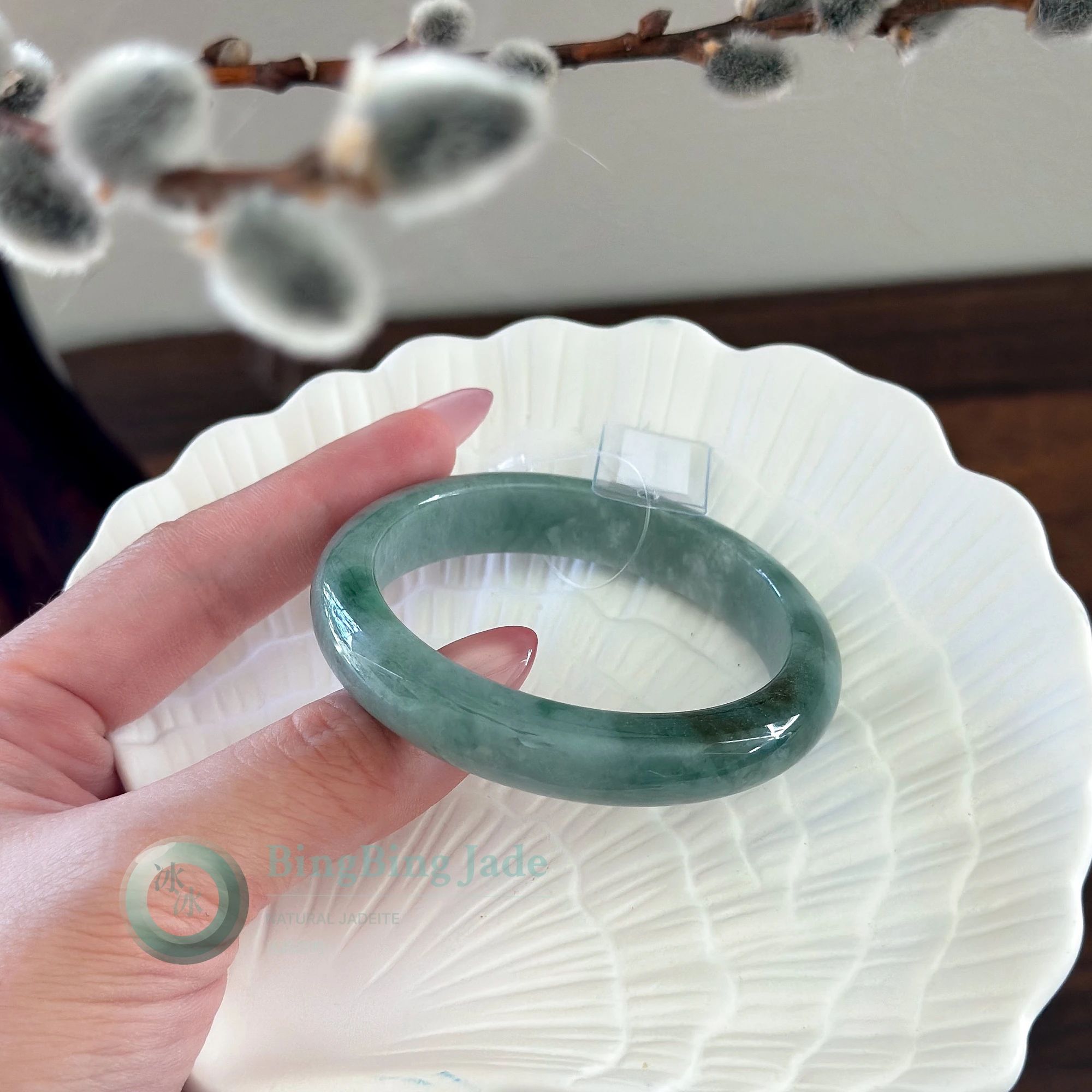 Glutinous Forest Green Jadeite Bangle 54.5mm