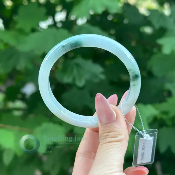 Milky Glacier with Trichrome Moss — Jadeite Bangle 52mm