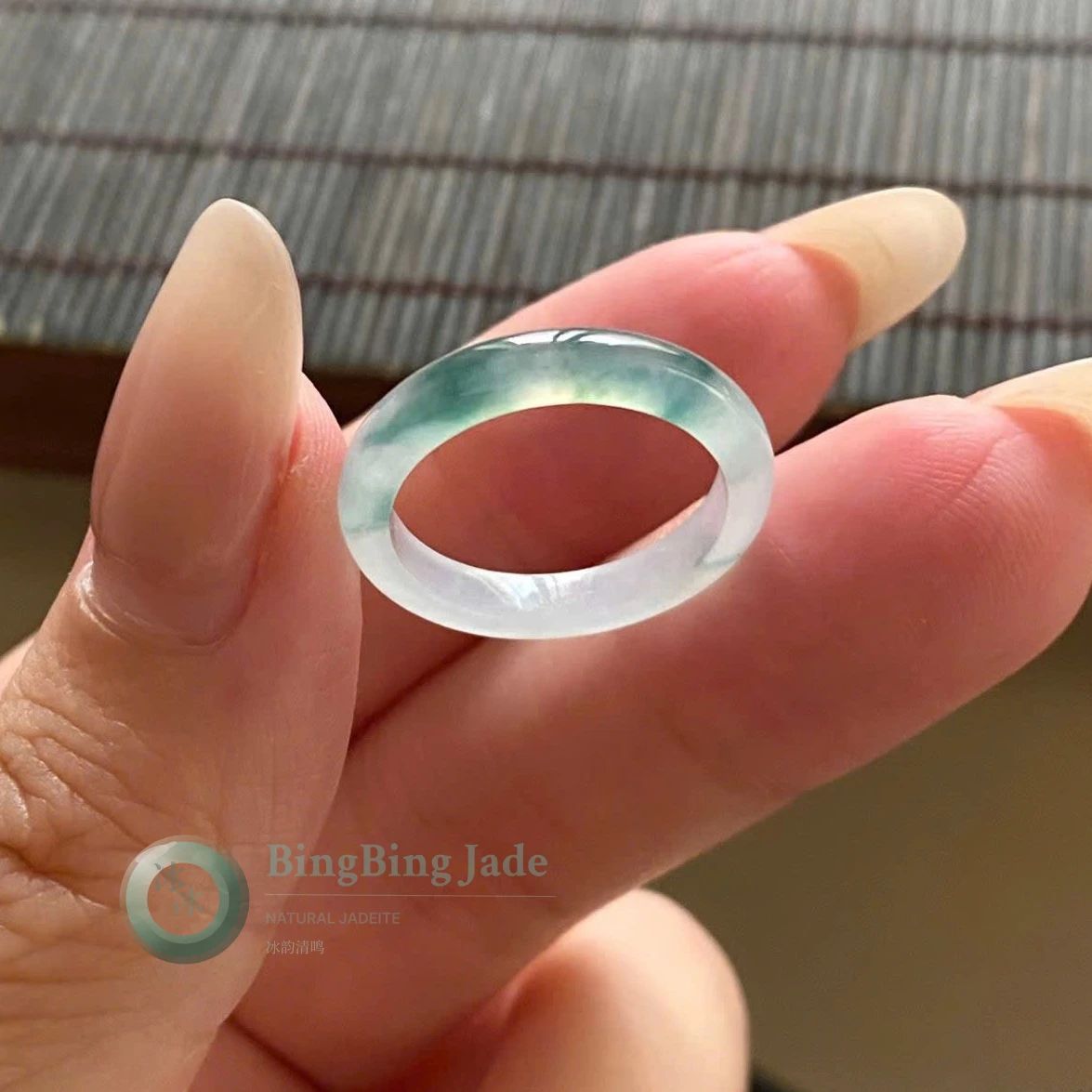 Icy Aqua Float Jadeite Ring – Size 16