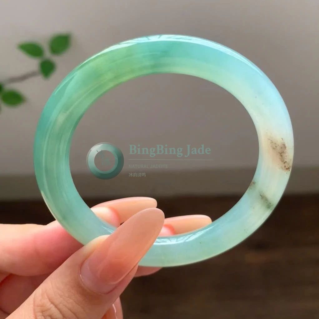 Icy Blue-Green Glow with Russet Kiss — Round Bangle 51mm