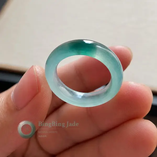 Icy Aqua-Teal Floating Color Jadeite Ring 17mm