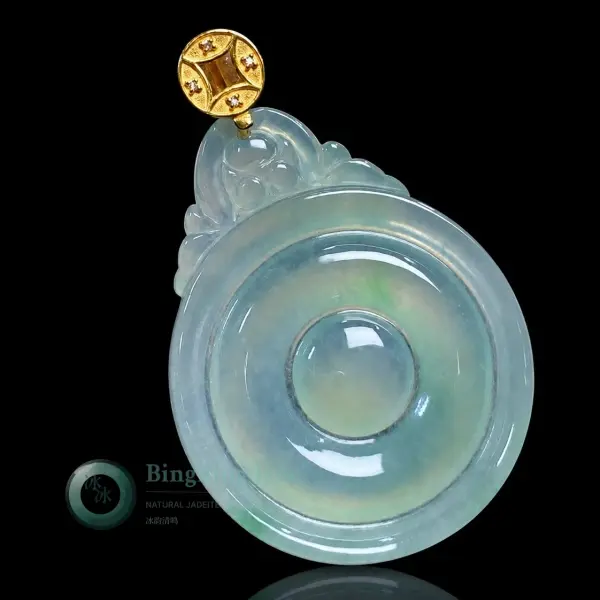 Icy Lavender-Green Concentric Disc Pendant with 18K Gold Bail