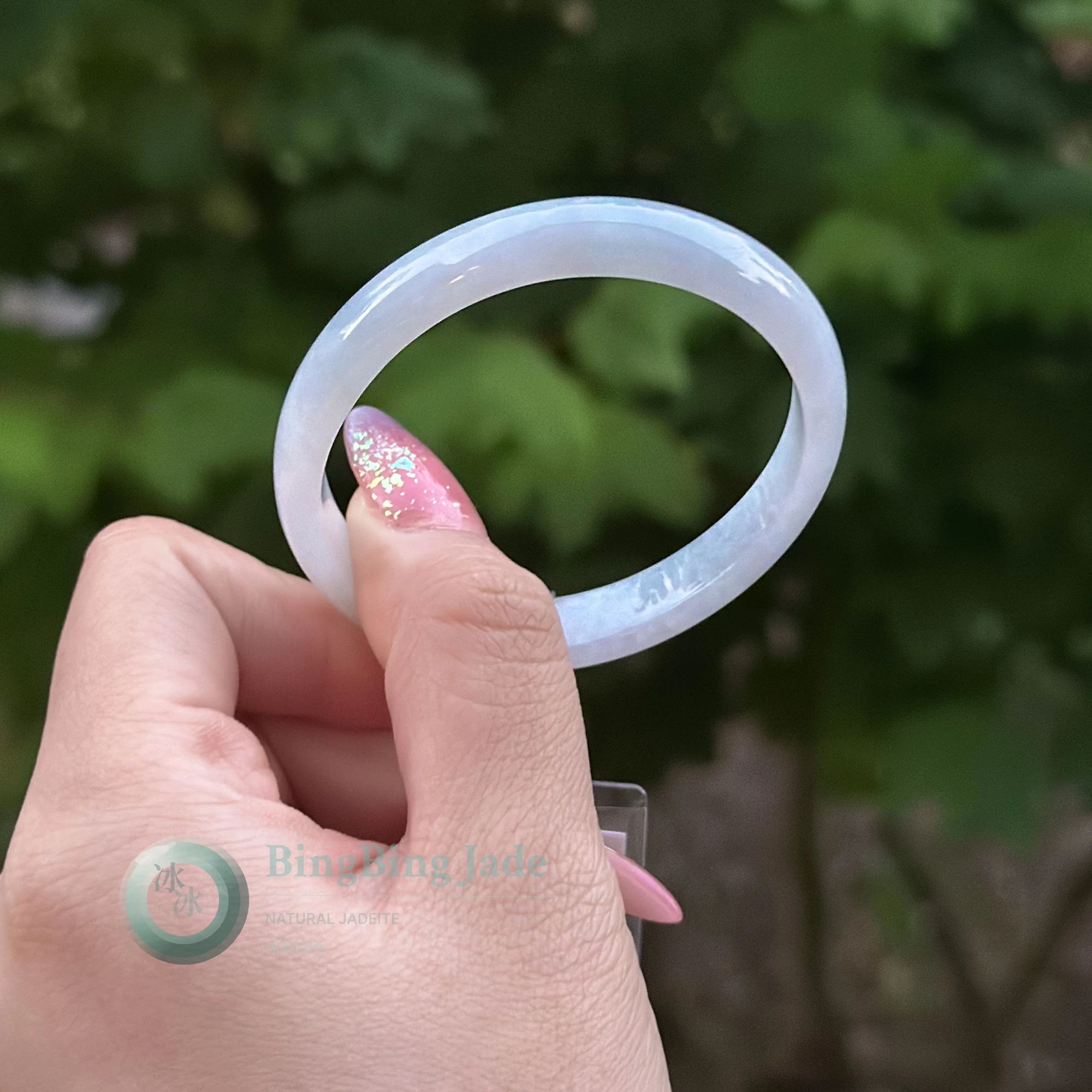 Icy White Veil — Grade A Jadeite Bangle 52mm