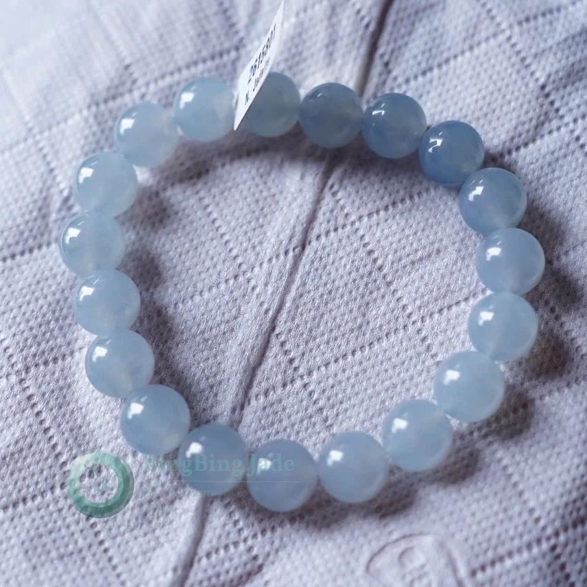 Blue-Lavender Mist Jelly Beads — Translucent 10mm Jadeite Bracelet