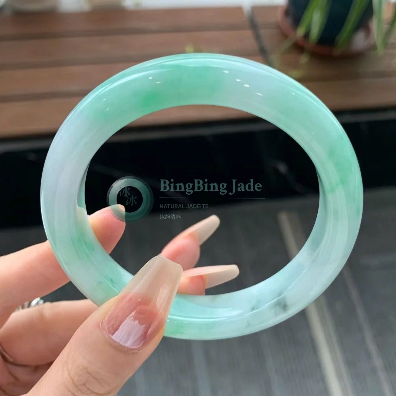 Soft Spring Glow with Emerald Wisps — Round Bangle 56.7mm