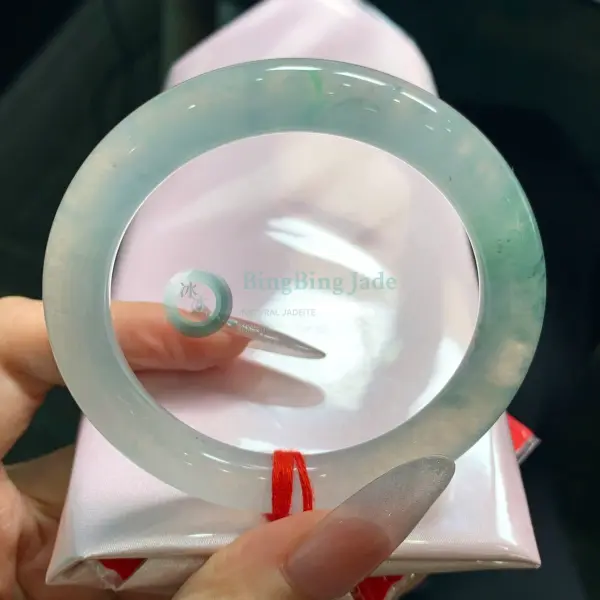 Icy Jelly Glow with Delicate Green Wisps — Round Bangle 52.9mm