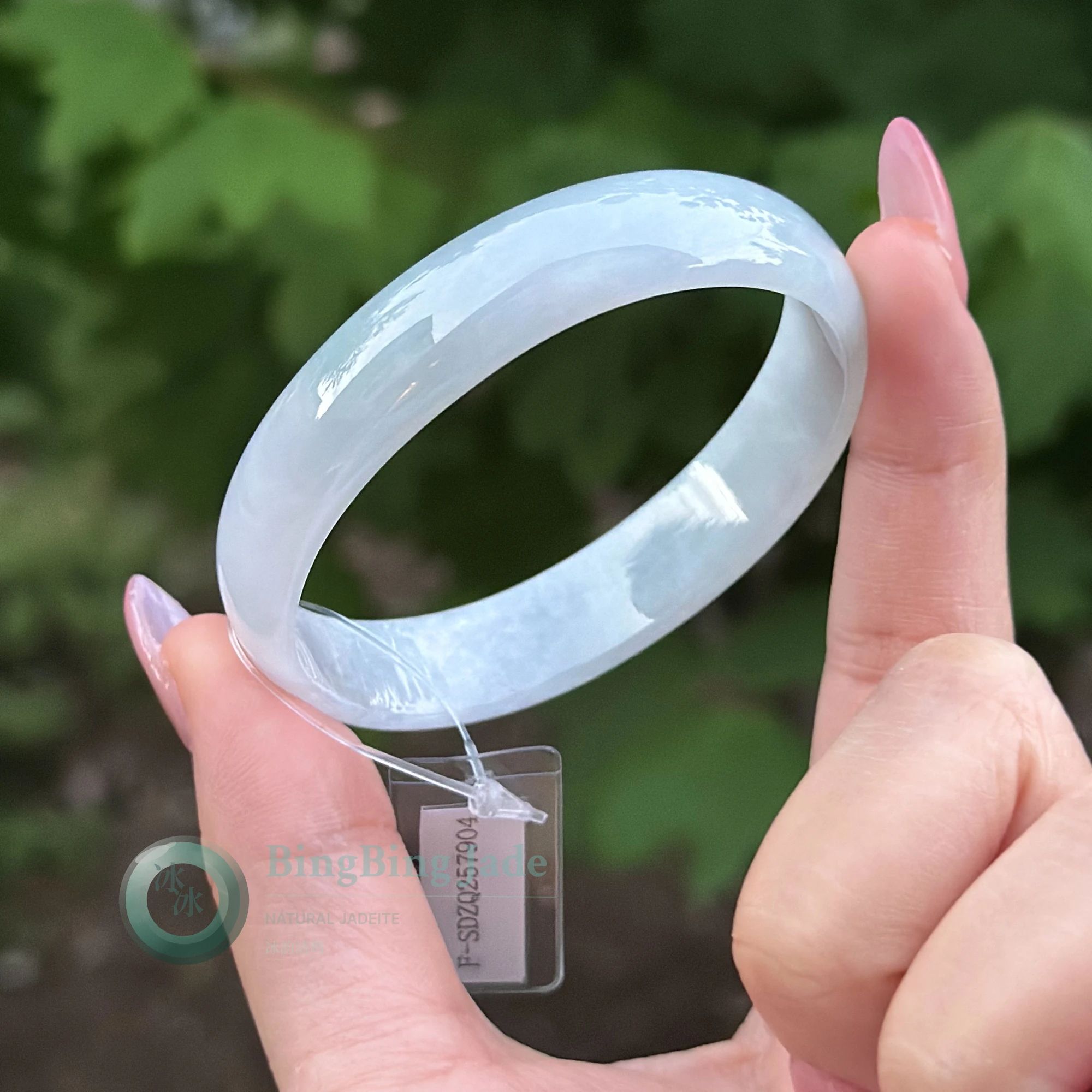 Lavender-Kissed Jelly Bangle 56.5mm — Ethereal Green Whisper