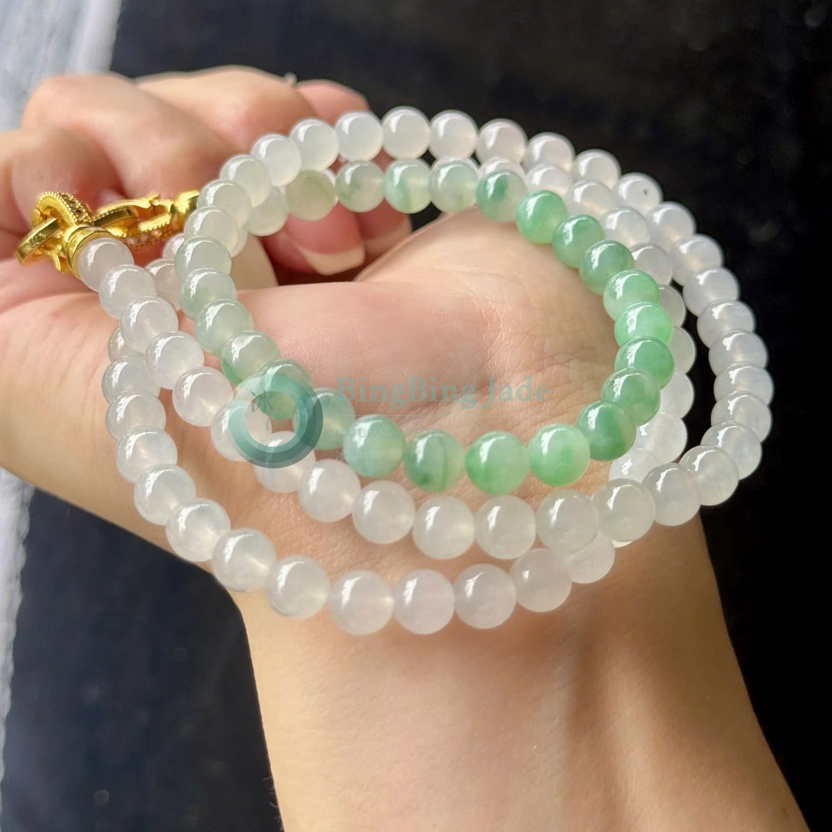 Icy Translucent Beaded Necklace with Spring Green Gradient — 6.2mm
