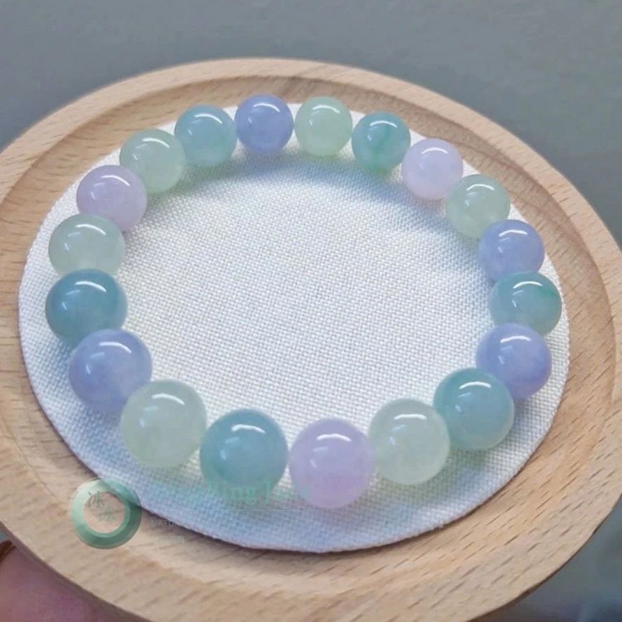 Pastel Trio Floating Rounds — Lavender, Seafoam & Icy Blue Jadeite Bracelet