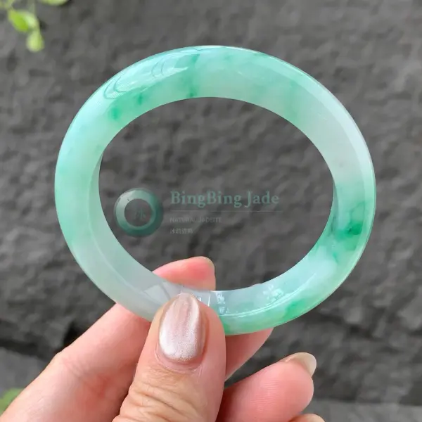 Fresh Emerald Bloom on Icy Mint Jadeite Bangle 53mm