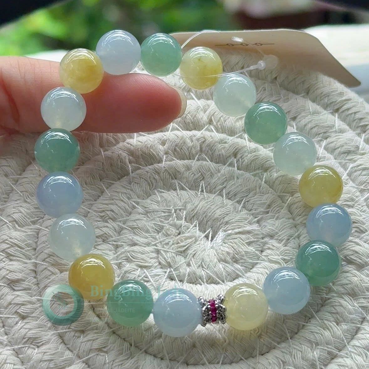 Spring Meadow Multi-Color Jadeite Bead Bracelet — Icy Lavender, Honey & Green