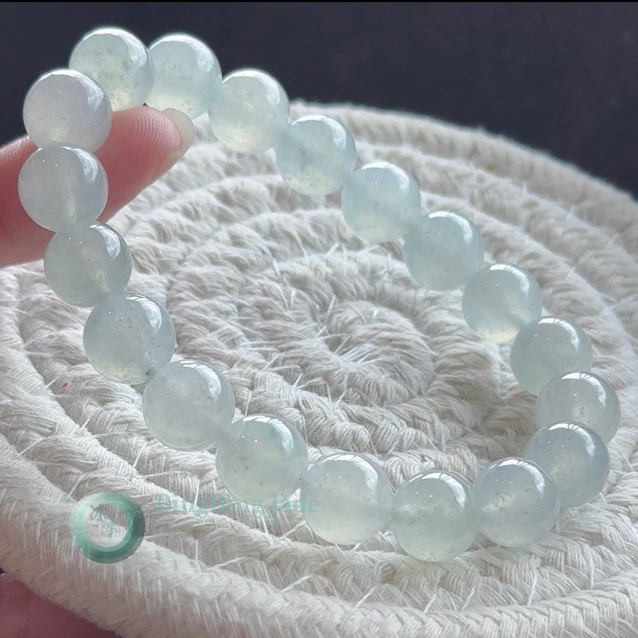 Icy White with Soft Blue Luminescence Bead Bracelet 10mm