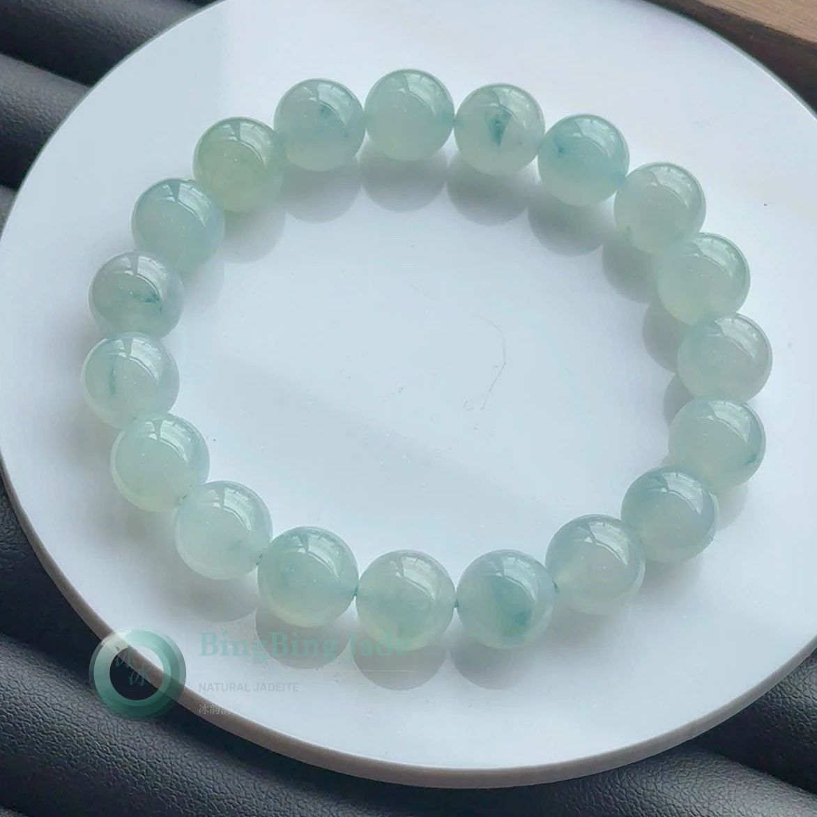 Icy Celadon Glow — Jadeite Bead Bracelet 10mm