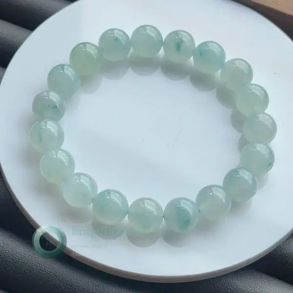 Icy Celadon Glow — Jadeite Bead Bracelet 10mm