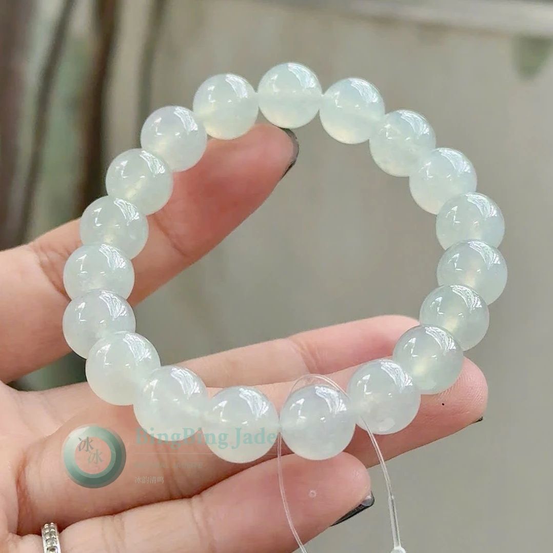 Icy Moonlight Jelly Jadeite Bead Bracelet 10mm