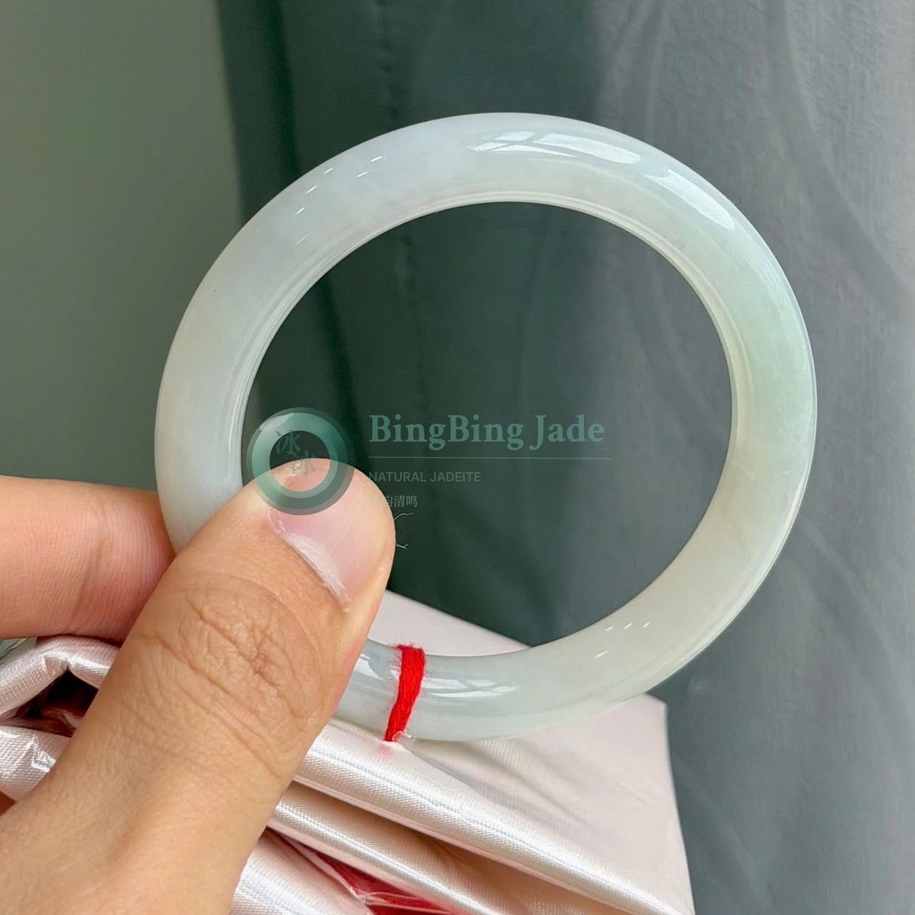 White Jade with Pale Blue Drift — Bangle 56mm