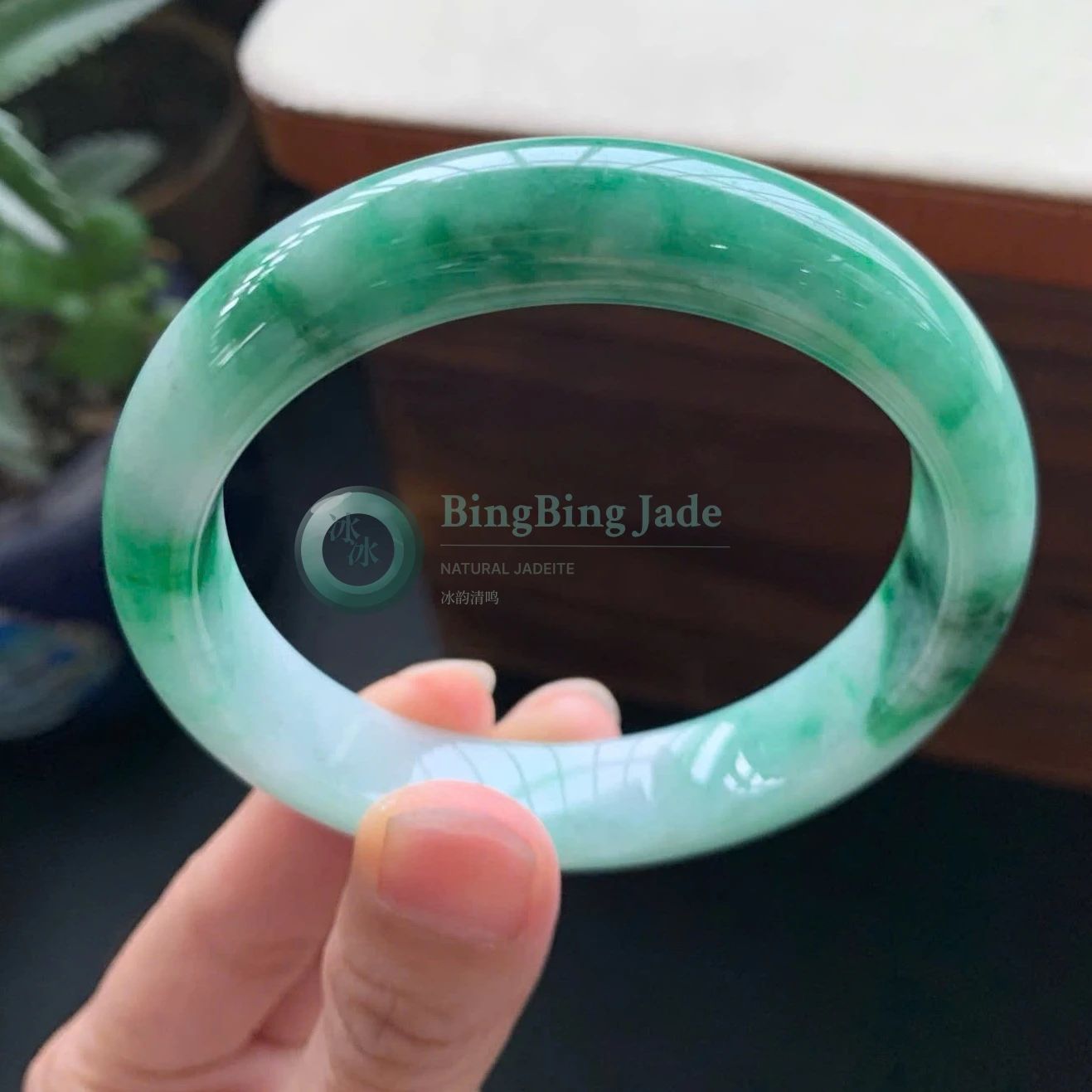 White-Green Silken Glow Jadeite Bangle 58.9mm
