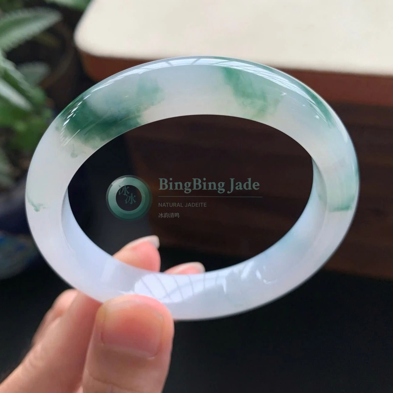 Icy Lavender with Floating Emerald Patches Bangle 53mm