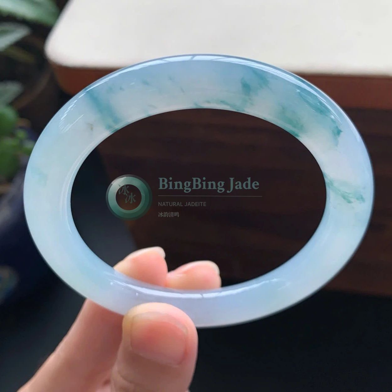 Icy Lavender-Blue with Floating Teal Clouds Bangle 54mm